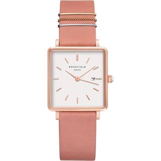 Rosefield The Boxy dameur i rosa med lyserød rem og hvid skive - 26x28 mm