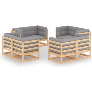 Loungesæt Til Haven 8 Dele Massivt Fyrretræ - Naturfarvet / Ja