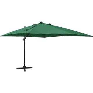 hængeparasol med stang og LED-lys 300 cm gråbrun