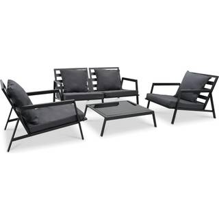 Loungesæt Til Haven 4 Dele Med Hynder Aluminium Mørkegrå