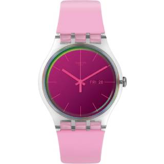 Swatch polarose Pink Silicone Strap Purple Dial Ladies Watch SUOK710