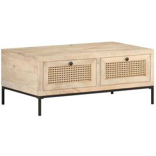 sofabord 90x50x37 cm massivt mangotræ og naturrør