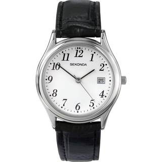 Sekonda Classic Quartz White Dial Black Leather Strap Men's Watch 3473