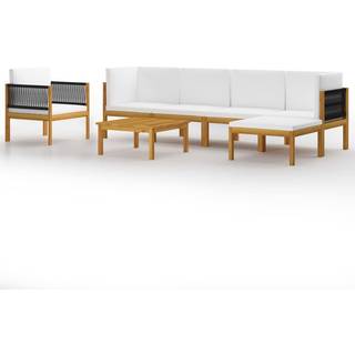 7-Delt Havemøbelsæt Med Hynder Cremefarvet Træ Akacie Og Reb