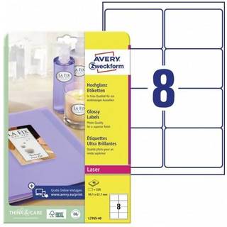 Avery L7765-40 Glossy etiketter 8 pr. ark 99.1 x 67.7 40 ark