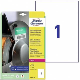 Avery L7917-10 Ekstremt modstandsdygtige og elastiske etiketter, 210 x 297 mm, hvide 10 Ark m. 1 Labels