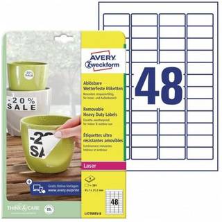Avery L4778REV-8 Aftagelige Heavy Duty etiketter 45,7x21,2mm 8ark