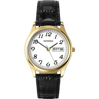 Sekonda Classic Quartz White Dial Black Leather Strap Men's Watch 3925