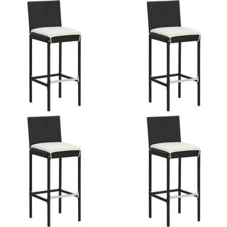barstole til haven med hynder 4 stk. polyrattan sort