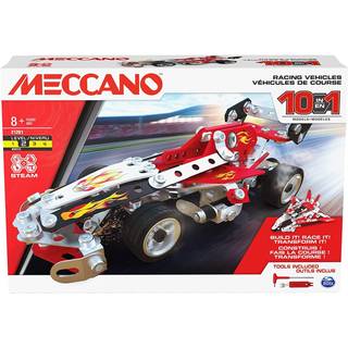 Meccano 10-i-1 Racerkøretøjsæt: Byg 10 biler, jetfly og både med 225 dele, 2 værktøjer, klistermærker og uendelige ombygninger