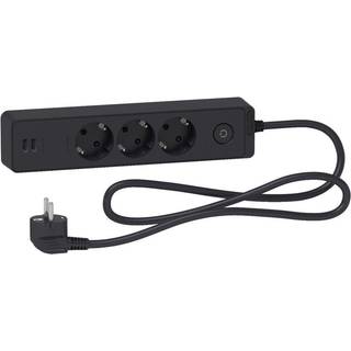Schneider Electric Stikdåse med afbryder og USB-stik 3-vejs - Sort
