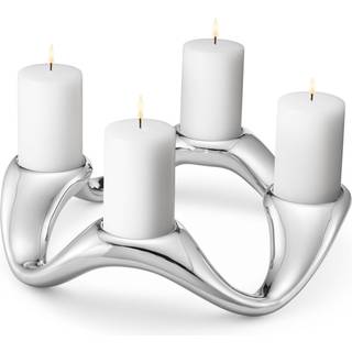 COBRA rund lysestage til 4 bloklys, Georg Jensen, Blankt rustfrit stål
