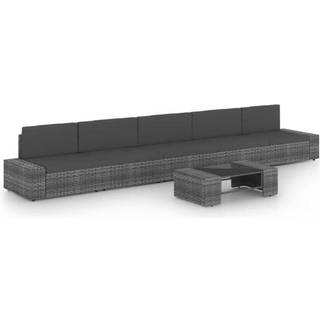 Loungesæt Til Haven 9 Dele Med Hynder Polyrattan Grå - 2x hjørnedel   3x midterdel   bord