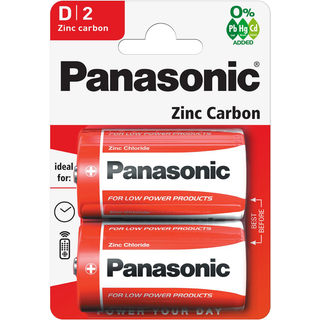 Panasonic R20/D Zinc Carbon-batterier - 2 stk.