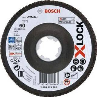 Bosch X-LOCK-lamelslibeskiver, vinklet udførsel, på bæreskive i kunststof og en diameter på 125mm, G60, X571, Best for Metal, 1stk. D= 125mm, G= 60, vinklet