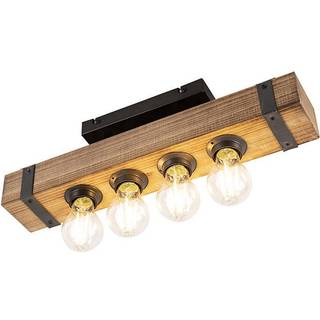 Industriel loftslampe træ med stål 4-lys - Reena