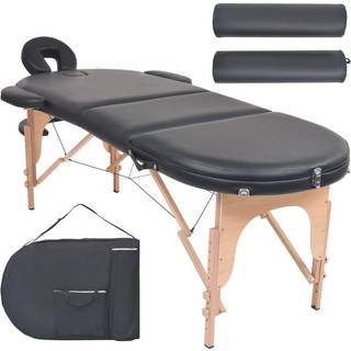 foldbart massagebord m. 2 bolsterpuder 4 cm tyk oval sort