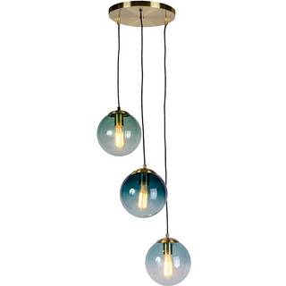 Art deco hængende lampe messing med blå briller - Pallon