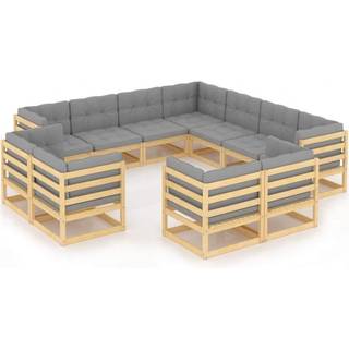 Loungesæt Til Haven 11 Dele Massivt Fyrretræ - Naturfarvet / Ja