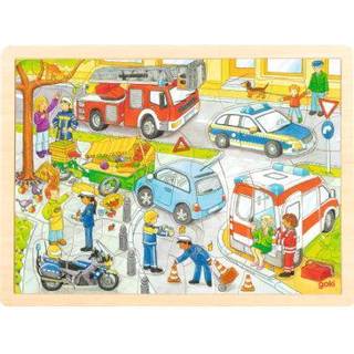 Puslespil, 56 brikker, redningskøretøjer, ambulance, politi, brandbil, goki