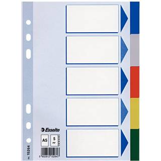 Esselte Faneblade PP A5 5-delt farvede faner