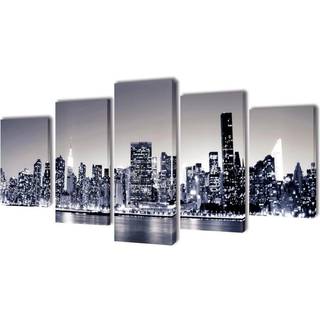 Sæt af lærredsprint til væg, New York Skyline i sort/hvid, 100x50 cm
