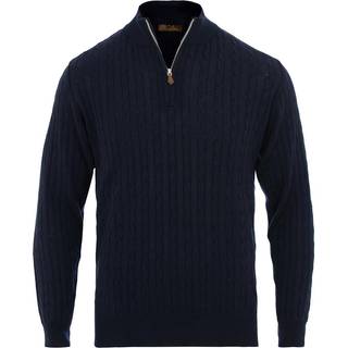 Stenströms Marine blå Kabelstrikket merinould med halv lynlås | Herre |Strik & Trøjer | Størrelse: L | Marine blå | Cable knit | Lange Ærmer