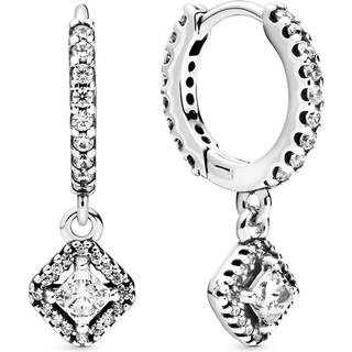 Pandora Square Sparkle Hoop Earrings - Silver