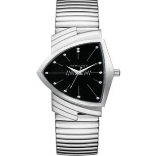 Hamilton Ventura Quartz Black Dial Silver Steel Bracelet Men's Watch H24411232