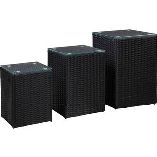 sideborde med glastop 3 stk. polyrattan sort