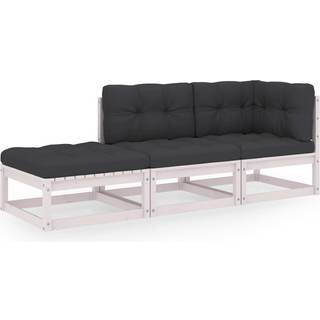 Loungesæt Til Haven 3 Dele Massivt Fyrretræ - Hvid / Ja