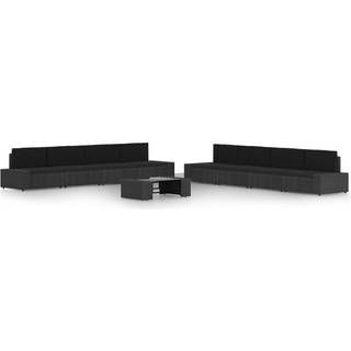 Loungesæt Til Haven 9 Dele Med Hynder Polyrattan Sort - 4x hjørnedel   4x midterdel   bord