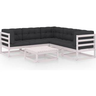 Loungesæt Til Haven 6 Dele Med Hynder Massivt Fyrretræ - Hvid