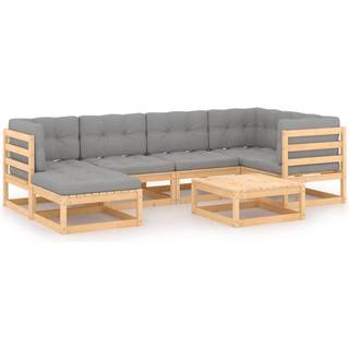 Loungesæt Til Haven 7 Dele Massivt Fyrretræ - Hvid / Ja