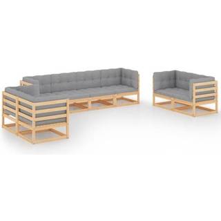 Loungesæt Til Haven 8 Dele Massivt Fyrretræ - Naturfarvet / Ja