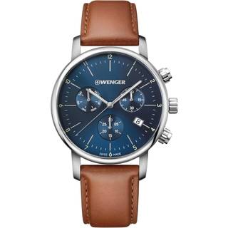 Wenger Urban Classic Chronograph Quartz Blue Dial Brown Leather Strap Men’s Watch 01.1743.104