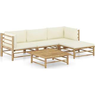 Loungesæt Til Haven 6 Dele Med Hvide Hynder Bambus - Mørkegrå / 2x hjørnedel   midterdel   fodskammel   bord