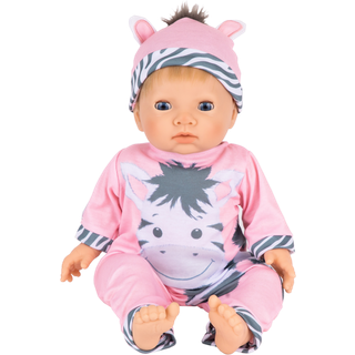 Tiny Treasures Dukke med blond hår og pink zebra outfit