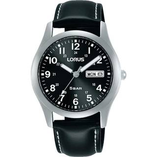Lorus Black Leather Analogue Quartz Black Dial Men's Watch RXN79DX9