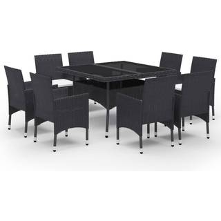 Spisebordssæt Til Haven 3 Dele Polyrattan Og Glas - 8 / Sort