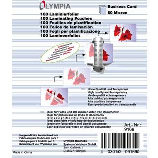 Olympia 1x100 Olympia Laminating Pouches Business Cards 80 micron    9169