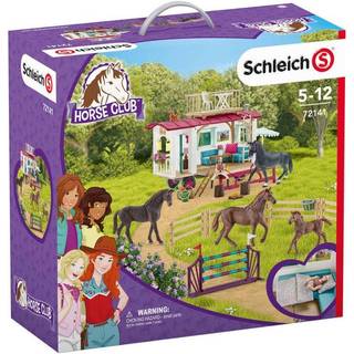 Schleich Horse Club Hemmelig træning ved caravanen - legesæt med vogn, fire heste og tilbehør