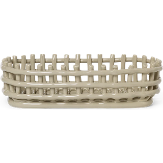 ferm LIVING Keramisk kurv, oval, beige, længde 30 cm, keramik
