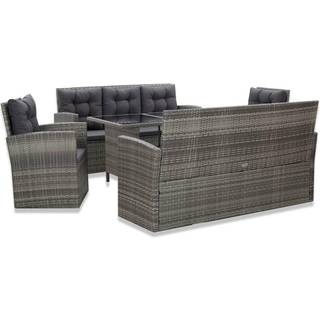 Udendørs Spisebordssæt 5 Dele Med Hynder Polyrattan Grå