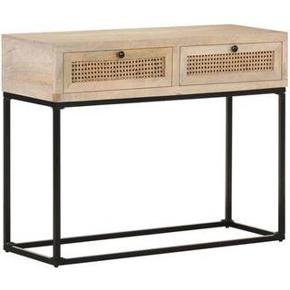 konsolbord 100x35x76 cm massivt mangotræ og naturlig rørflet