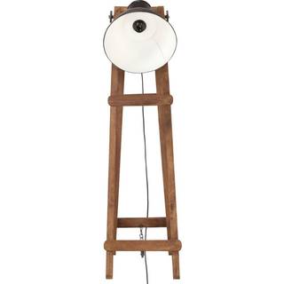 gulvlampe E27 massivt mangotræ messingfarvet
