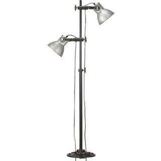 gulvlampe med 2 lampeskærme E27 støbejern sølvfarvet