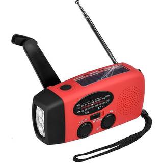 Krankradio med solceller / lommelygte - 2000mah Powerbank - Sort
