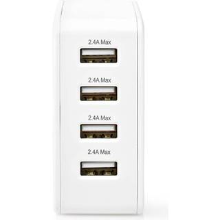Nedis - Vægoplader | 24 W | Hurtigopladningsfunktion | 4x 2.4 A | Antal output: 4 | 4x USB-A | Uden Kabel | Single Voltage Output - WCHAU481AWT