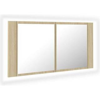 Badeværelsesskab M. Spejl Og Led-Lys 90X12X45 Cm Akryl - Sonoma-eg